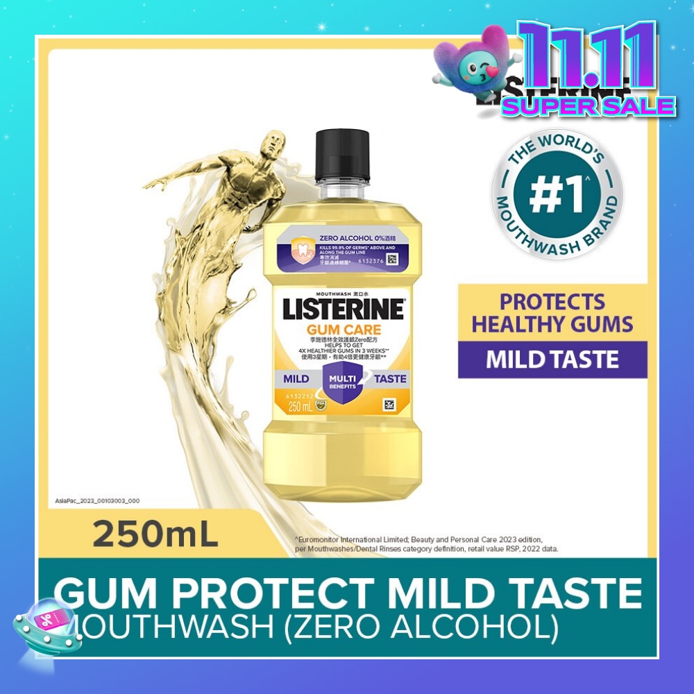 Listerine Gum Care Zero Non Alcohol Mouthwash Herbal Ginger Less Intense Taste 250ml