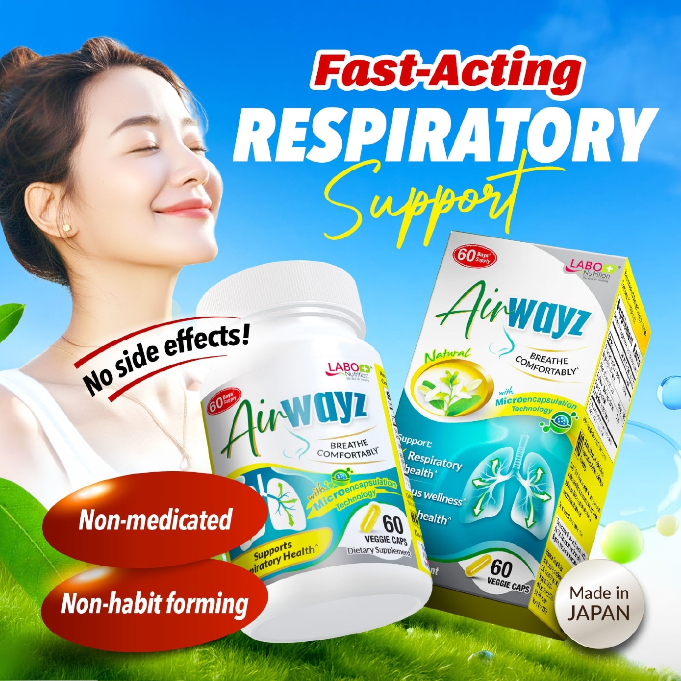 Airwayz Dietary Supplement Veggie Capsule (For Respiratory Health, Sinus, Nasal Flow, Lung & Immunity) 60s