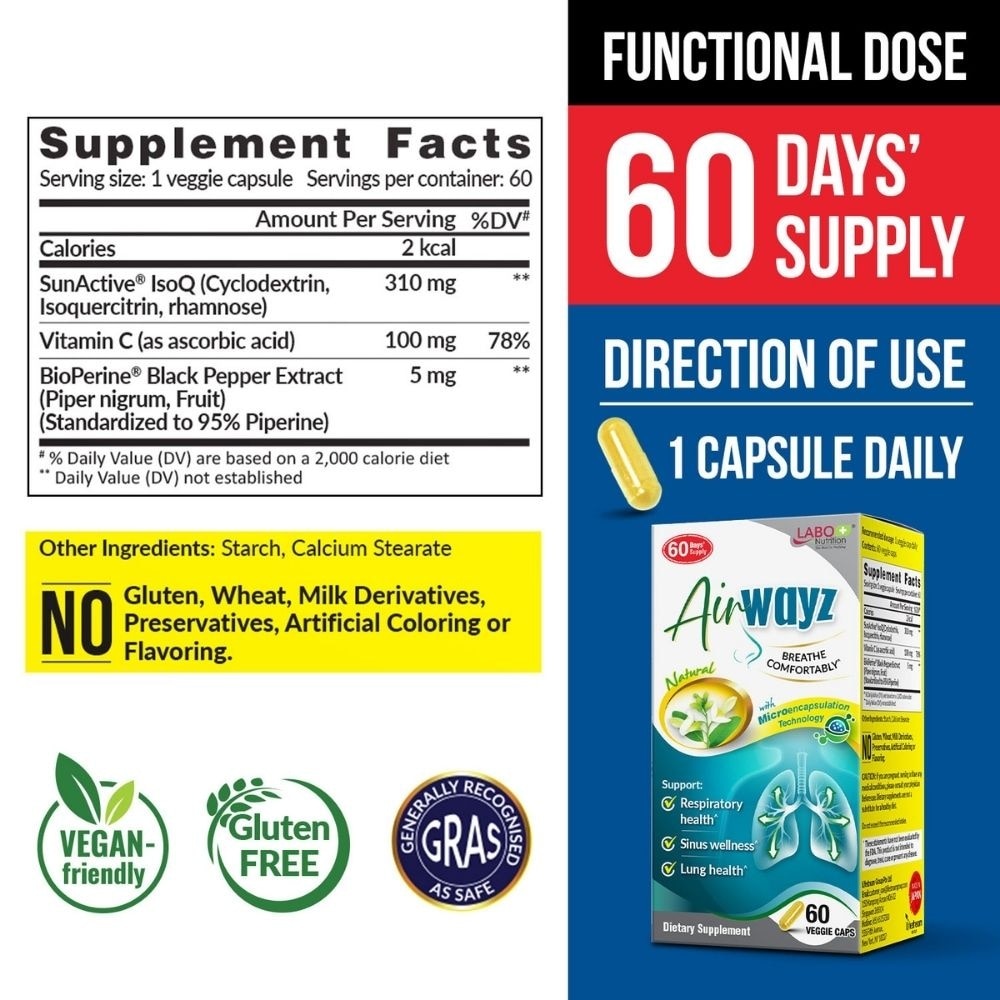 AirWayz Quercetin Respiratory & Sinus Comfort Supplement Capsule 60s image