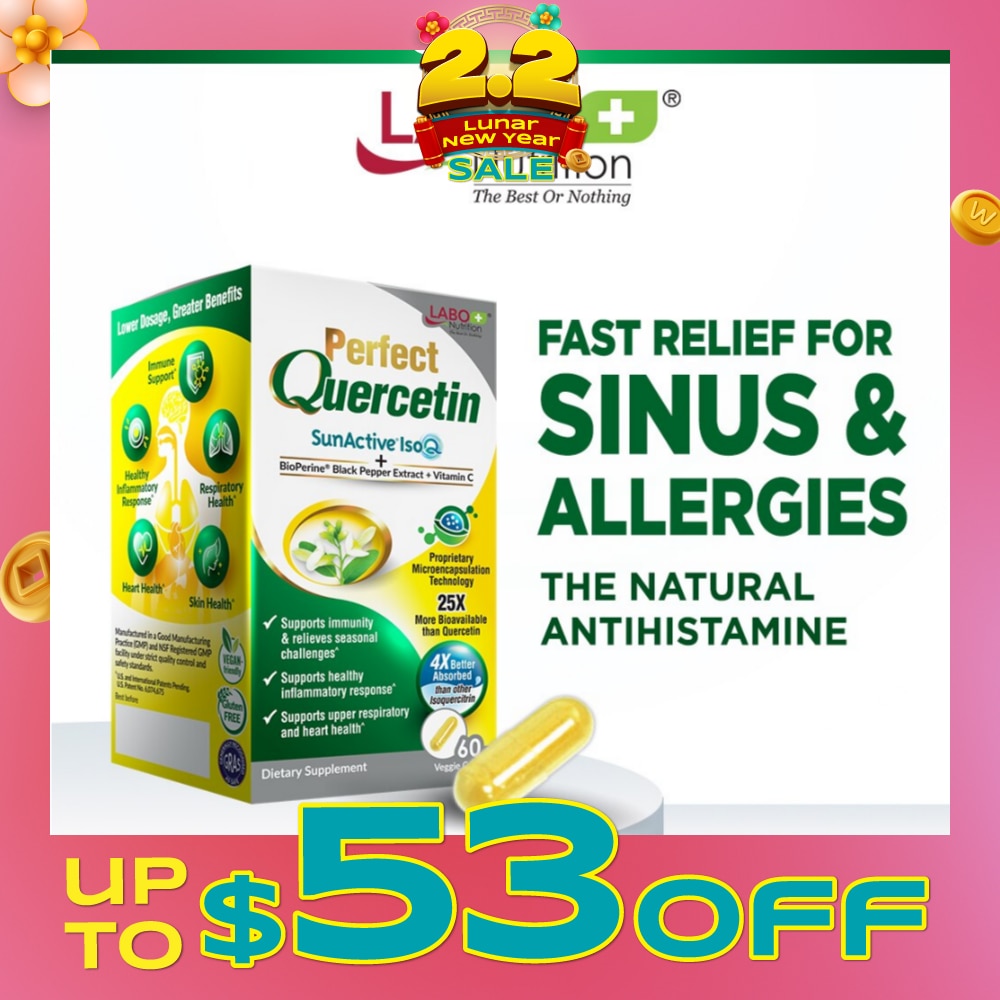 Perfect Quercetin Dietary Supplement Capsule (For Immunity, Sinus, Allergy, Itchy Eye, Natural Antihistamine Relief) 60s