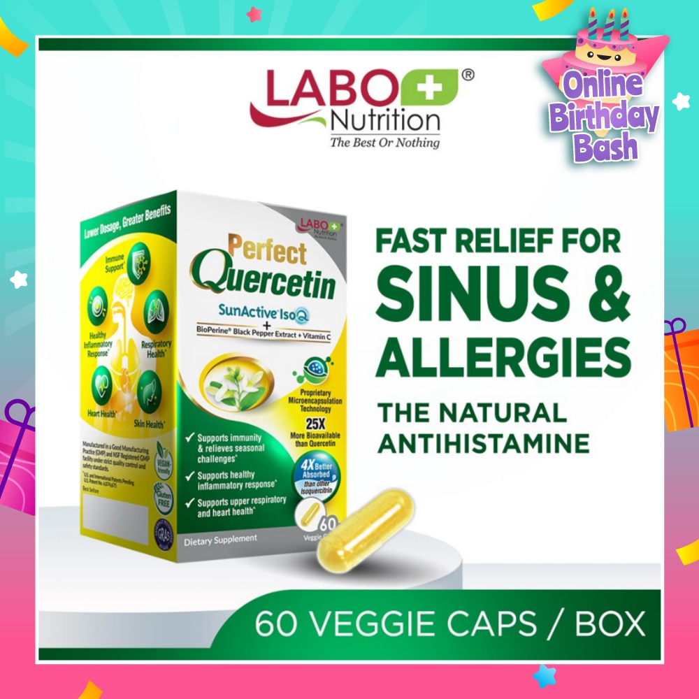 Perfect Quercetin Dietary Supplement Capsule (For Immunity, Sinus, Allergy, Itchy Eye, Natural Antihistamine Relief) 60s