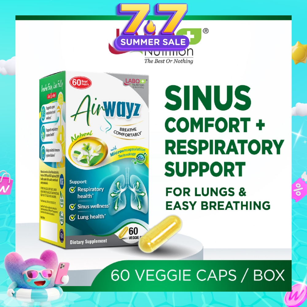 Airwayz Dietary Supplement Veggie Capsule (For Respiratory Health, Sinus, Nasal Flow, Lung & Immunity) 60s