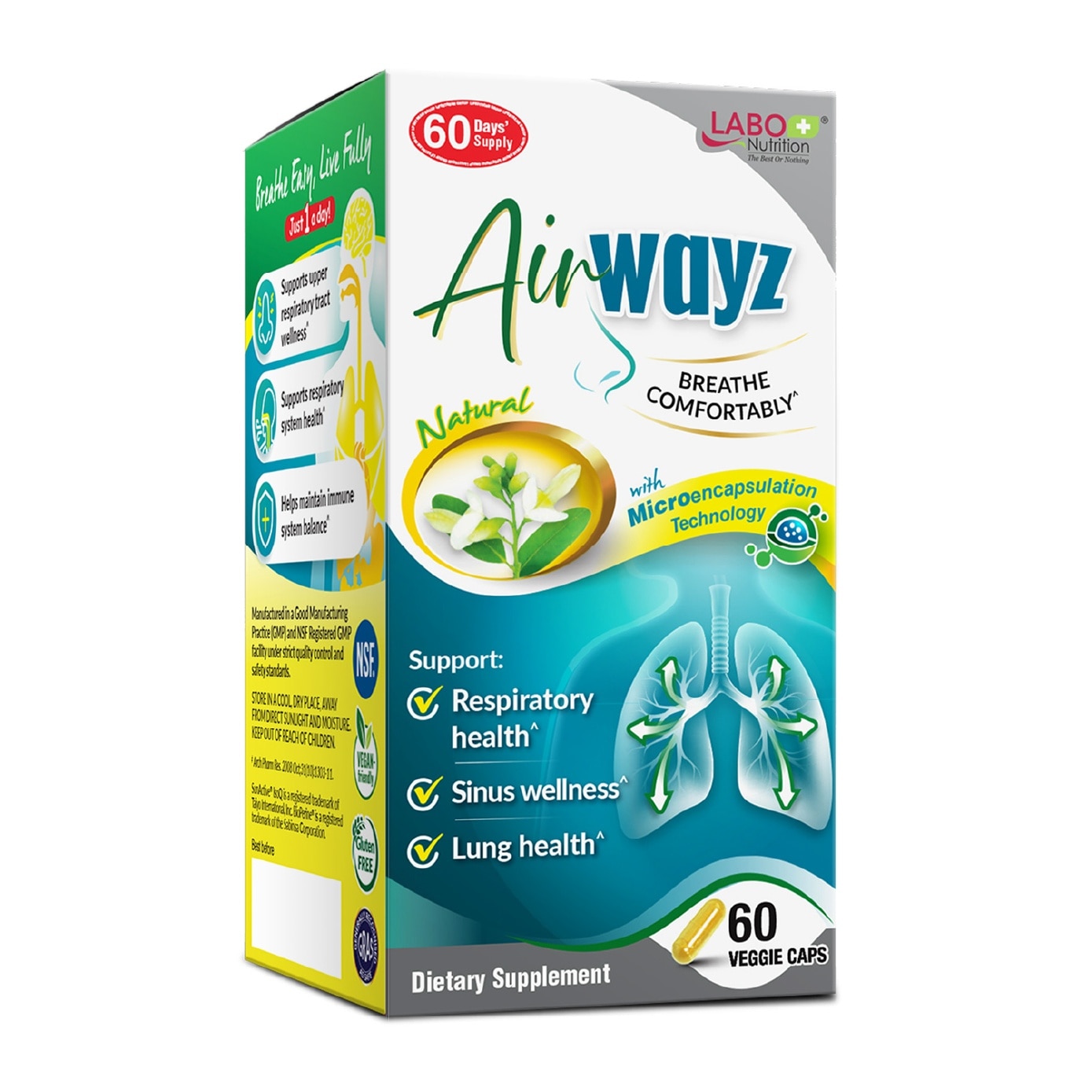 Airwayz Dietary Supplement Veggie Capsule (For Respiratory Health, Sinus, Nasal Flow, Lung & Immunity) 60s