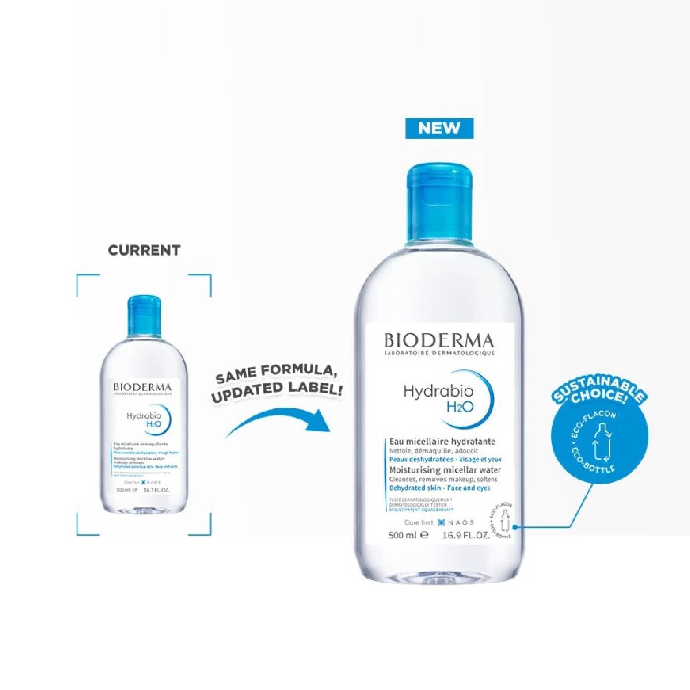 Hydrabio H2O Moisturising Micellar Water (Facial Non-Rinse Cleanser for Dehydrated Sensitive Skin) 500ml