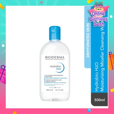 BIODERMA Hydrabio H2O Moisturising Micellar Water (Facial Non-Rinse Cleanser for Dehydrated Sensitive Skin) 500ml
