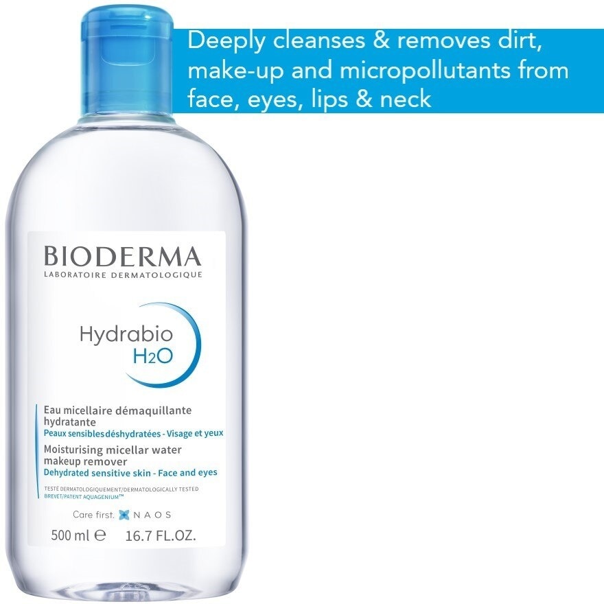 Hydrabio H2O Moisturising Micellar Water (Facial Non-Rinse Cleanser for Dehydrated Sensitive Skin) 500ml