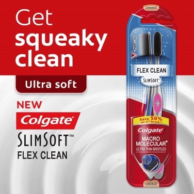 COLGATE Slim Soft Flex Clean Charcoal Toothbrush Value Pack 2 Pieces