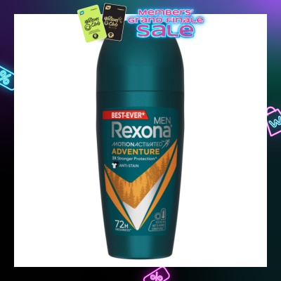 REXONA Men Motion Activated Adventure Antiperspirant Deodorant Roll On (Anti Stain & Bold Woody Scent) 45ml