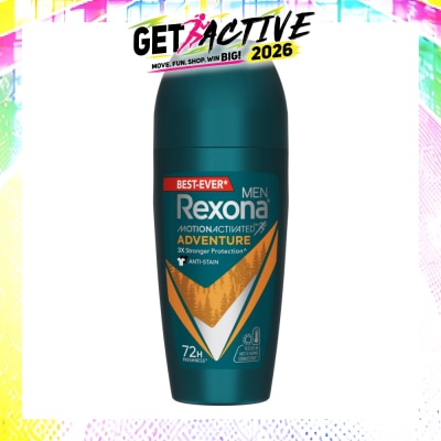 REXONA - Men Motion Activated Adventure Antiperspirant Deodorant Roll On (Anti Stain & Bold Woody Scent) 45ml (Expiry: Feb`2027) image