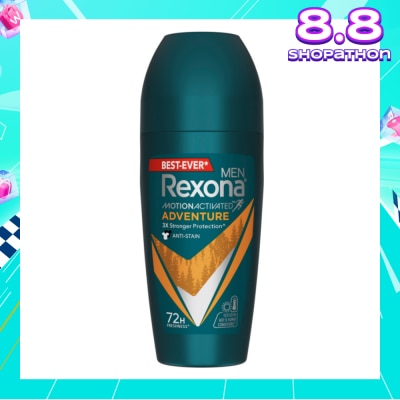 REXONA Men Motion Activated Adventure Antiperspirant Deodorant Roll On (Anti Stain & Bold Woody Scent) 45ml