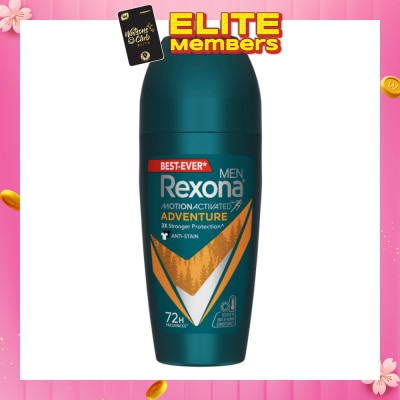 REXONA Men Motion Activated Adventure Antiperspirant Deodorant Roll On (Anti Stain & Bold Woody Scent) 45ml