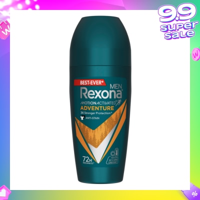 REXONA Men Motion Activated Adventure Antiperspirant Deodorant Roll On (Anti Stain & Bold Woody Scent) 45ml