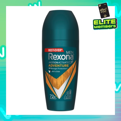 REXONA Men Motion Activated Adventure Antiperspirant Deodorant Roll On (Anti Stain & Bold Woody Scent) 45ml