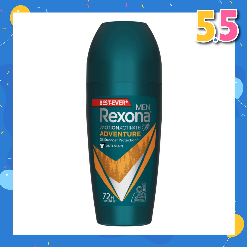 Men Motion Activated Adventure Antiperspirant Deodorant Roll On (Anti Stain & Bold Woody Scent) 45ml
