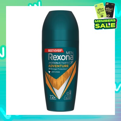 REXONA Men Motion Activated Adventure Antiperspirant Deodorant Roll On (Anti Stain & Bold Woody Scent) 45ml
