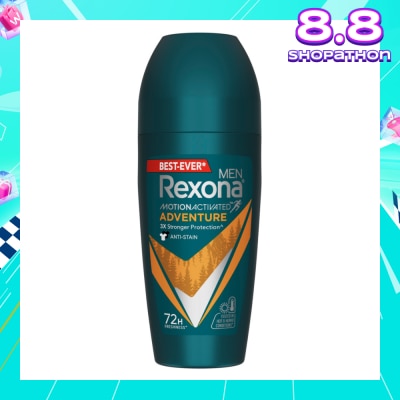 REXONA Men Motion Activated Adventure Antiperspirant Deodorant Roll On (Anti Stain & Bold Woody Scent) 45ml