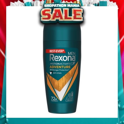 REXONA - Men Motion Activated Adventure Antiperspirant Deodorant Roll On (Anti Stain & Bold Woody Scent) 45ml (Expiry: Feb`2027)