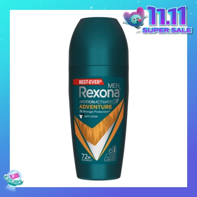 REXONA Men Motion Activated Adventure Antiperspirant Deodorant Roll On (Anti Stain & Bold Woody Scent) 45ml