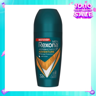 REXONA Men Motion Activated Adventure Antiperspirant Deodorant Roll On (Anti Stain & Bold Woody Scent) 45ml