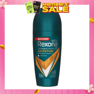 REXONA Men Motion Activated Adventure Antiperspirant Deodorant Roll On (Anti Stain & Bold Woody Scent) 45ml