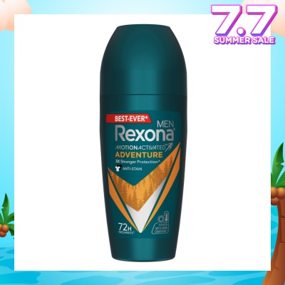 REXONA Men Motion Activated Adventure Antiperspirant Deodorant Roll On (Anti Stain & Bold Woody Scent) 45ml