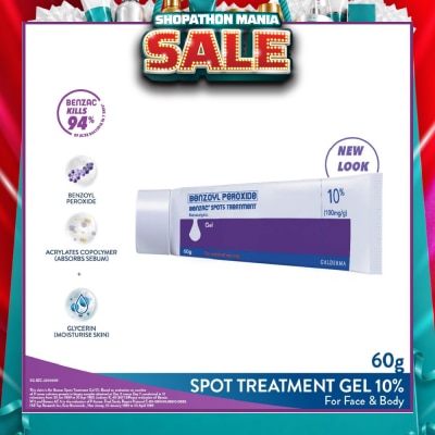 BENZAC - Spots Treatment 10% (Anti-Acne + Pimple Gel Cream With Benzoyl Peroxide) 60g (Expiry: Apr`2027)