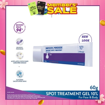 BENZAC Spots Treatment 10% (Anti-Acne + Pimple Gel Cream With Benzoyl Peroxide) 60g (Expiry: Jul`2026)
