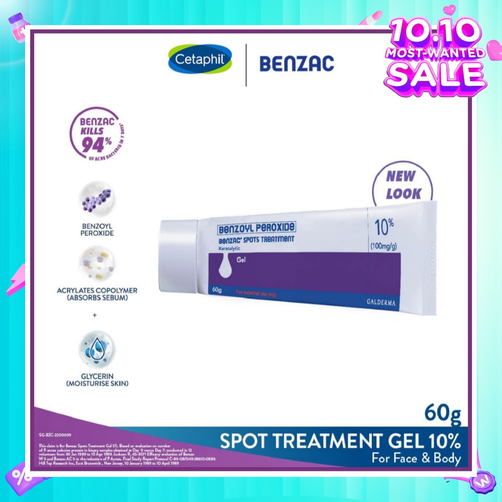 Spots Treatment 10% (Anti-Acne + Pimple Gel Cream With Benzoyl Peroxide) 60g (Expiry: Jul`2026)