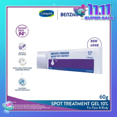 BENZAC Spots Treatment 10% (Anti-Acne + Pimple Gel Cream With Benzoyl Peroxide) 60g (Expiry: Jul`2026)