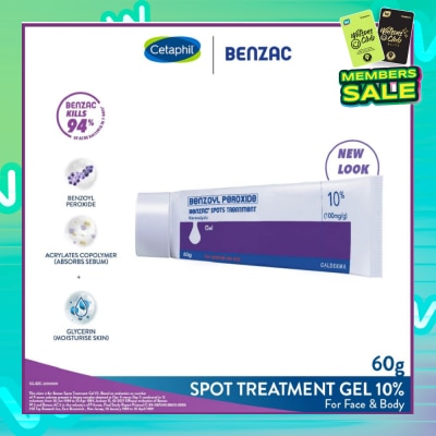 BENZAC Spots Treatment 10% (Anti-Acne + Pimple Gel Cream With Benzoyl Peroxide) 60g