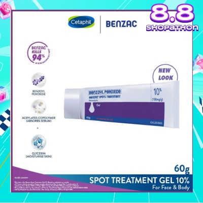 BENZAC Spots Treatment 10% (Anti-Acne + Pimple Gel Cream With Benzoyl Peroxide) 60g