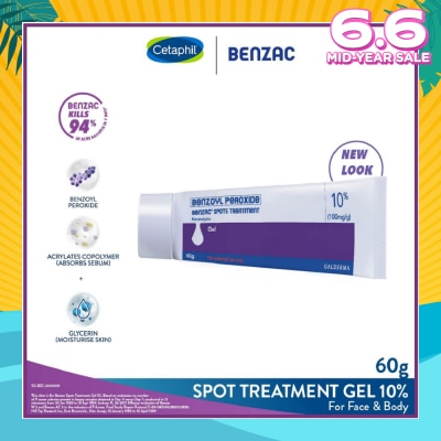 BENZAC Spots Treatment 10% (Anti-Acne + Pimple Gel Cream With Benzoyl Peroxide) 60g