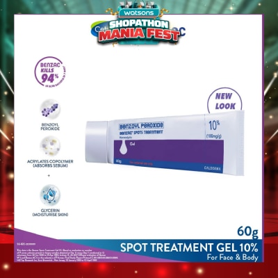 BENZAC - Spots Treatment 10% (Anti-Acne + Pimple Gel Cream With Benzoyl Peroxide) 60g (Expiry: Apr`2027)