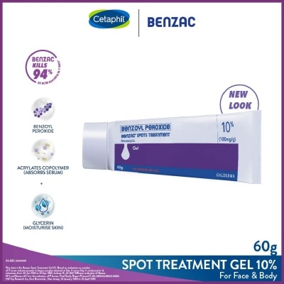 BENZAC Spots Treatment 10% (Anti-Acne + Pimple Gel Cream With Benzoyl Peroxide) 60g