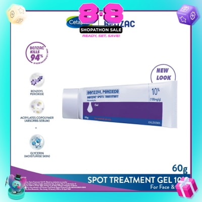 BENZAC - Spots Treatment 10% (Anti-Acne + Pimple Gel Cream With Benzoyl Peroxide) 60g (Expiry: May`2027)