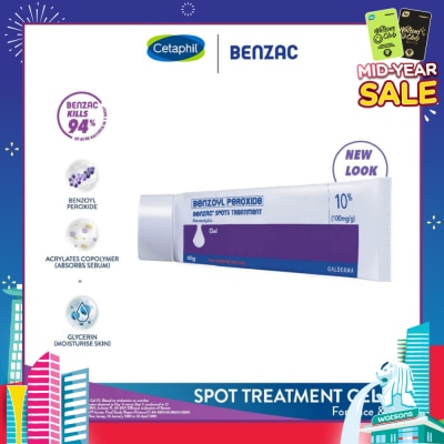 BENZAC Spots Treatment 10% (Anti-Acne + Pimple Gel Cream With Benzoyl Peroxide) 60g