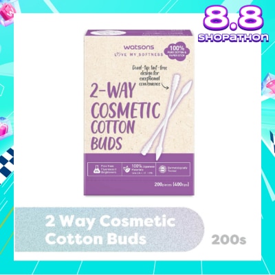 WATSONS 2-Way Cosmetic Cotton Bud (Dual Tip + Lint-Free Design + 100% Pure Cotton) 200s