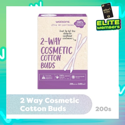 WATSONS 2-Way Cosmetic Cotton Bud (Dual Tip + Lint-Free Design + 100% Pure Cotton) 200s