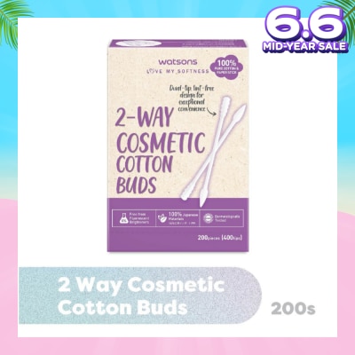 WATSONS 2-Way Cosmetic Cotton Bud (Dual Tip + Lint-Free Design + 100% Pure Cotton) 200s