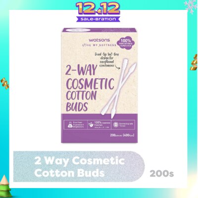 WATSONS 2-Way Cosmetic Cotton Bud (Dual Tip + Lint-Free Design + 100% Pure Cotton) 200s