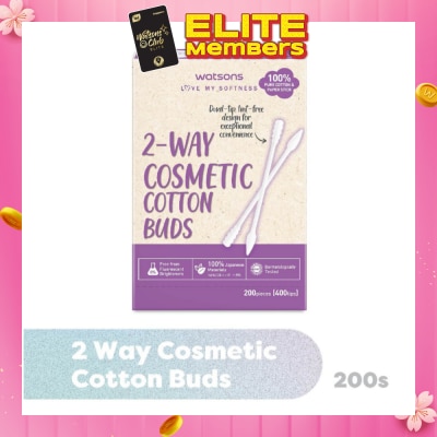 WATSONS 2-Way Cosmetic Cotton Bud (Dual Tip + Lint-Free Design + 100% Pure Cotton) 200s