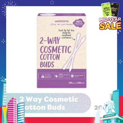 WATSONS 2-Way Cosmetic Cotton Bud (Dual Tip + Lint-Free Design + 100% Pure Cotton) 200s