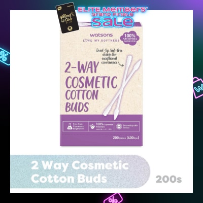 WATSONS 2-Way Cosmetic Cotton Bud (Dual Tip + Lint-Free Design + 100% Pure Cotton) 200s