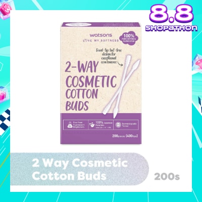 WATSONS 2-Way Cosmetic Cotton Bud (Dual Tip + Lint-Free Design + 100% Pure Cotton) 200s