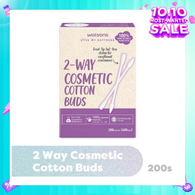 WATSONS 2-Way Cosmetic Cotton Bud (Dual Tip + Lint-Free Design + 100% Pure Cotton) 200s