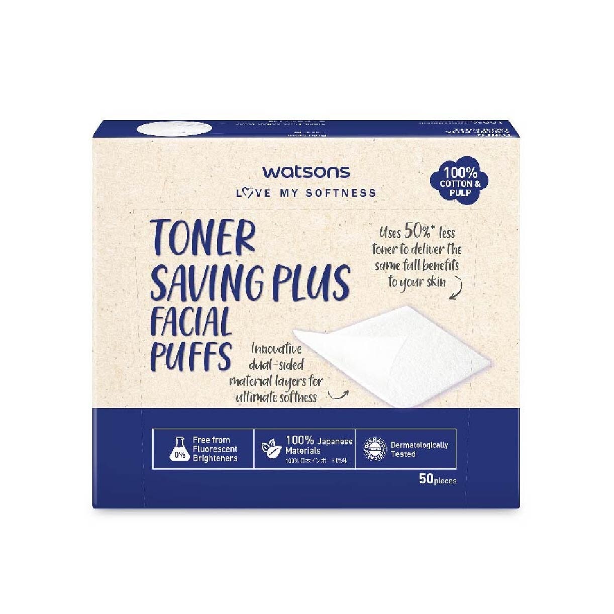 Toner Saving Plus Facial Puff (100% Cotton and Pulp) 50s