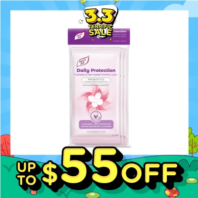 PURE N SOFT Daily Protection Flushable & Plant-based Feminine Wipes (Prebiotics + Anti-bacterial + Odour Protection) 10s x 3 Packs