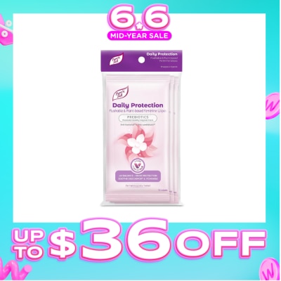 PURE N SOFT - Daily Protection Flushable & Plant-based Feminine Wipes (Prebiotics + Anti-bacterial + Odour Protection) 10s x 3 Packs