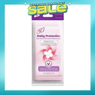 PURE N SOFT - Daily Protection Flushable & Plant-based Feminine Wipes Individually Packed (Prebiotics + Anti-bacterial + Odour Protection) 10s