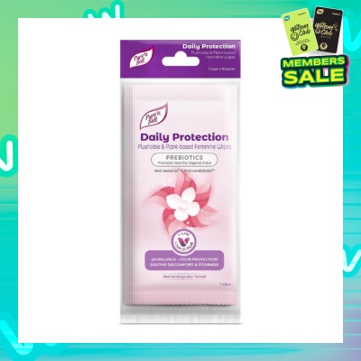 PURE N SOFT Daily Protection Flushable & Plant-based Feminine Wipes Individually Packed (Prebiotics + Anti-bacterial + Odour Protection) 10s